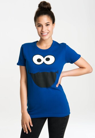 LOGOSHIRT T-Shirt 'Cookie Monster – Face' in Blau: Vorderseite