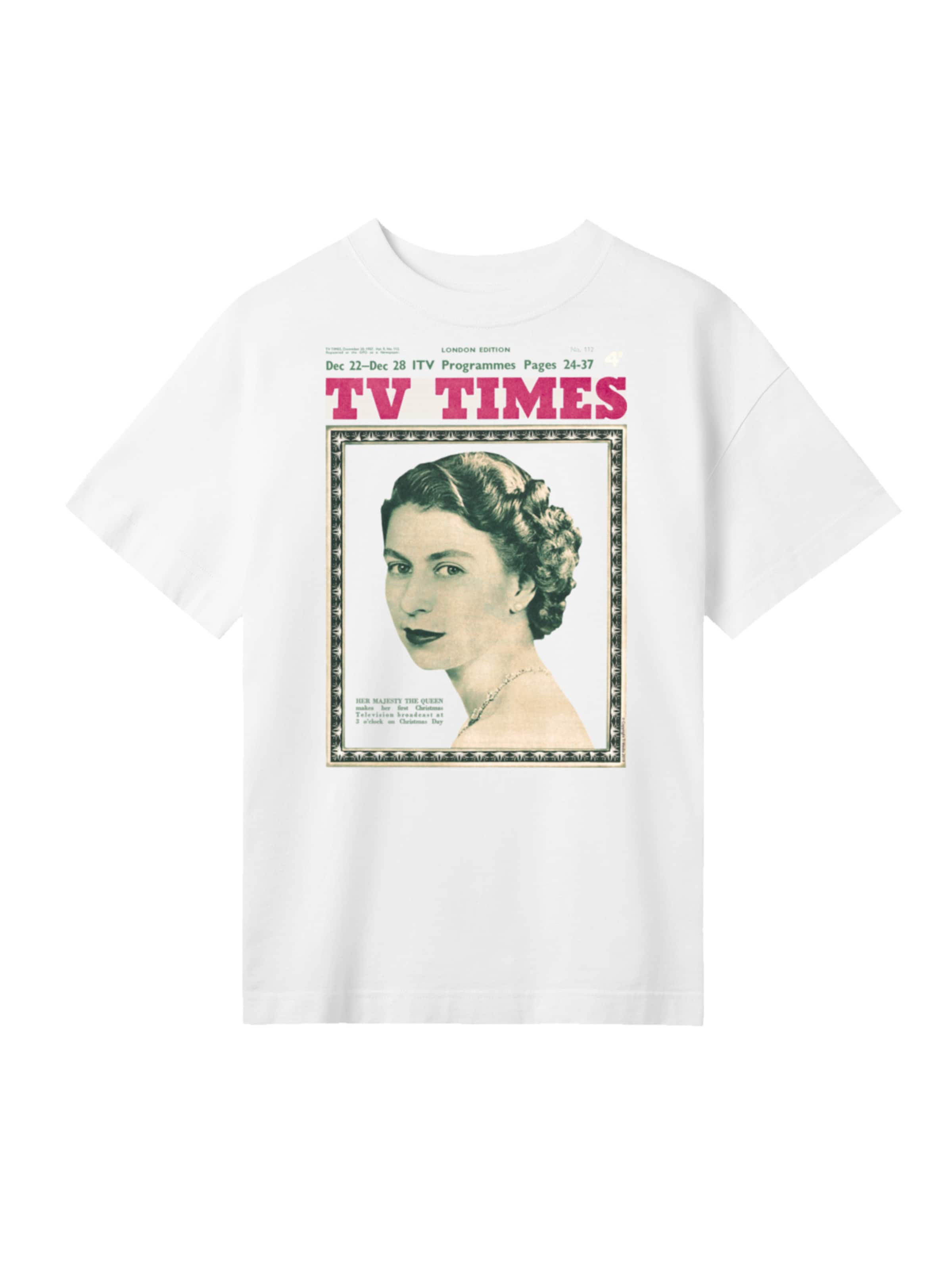 F4NT4STIC T-Shirt 'TV Times Queen Elizabeth II 1957 Cover' in beige / dunkelgrün / pink / weiß, Produktansicht