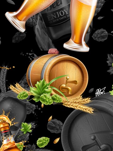 Hawaiihemdshop.de Regular fit Button Up Shirt 'Hawaiian Beer' in Black