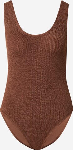 RÆRE by Lorena Rae T-shirt Swimsuit 'Line' in Brown: front