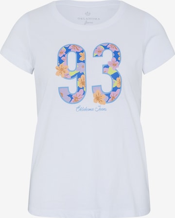Oklahoma Jeans Shirt ' mit geblümtem 93-Print ' in White: front