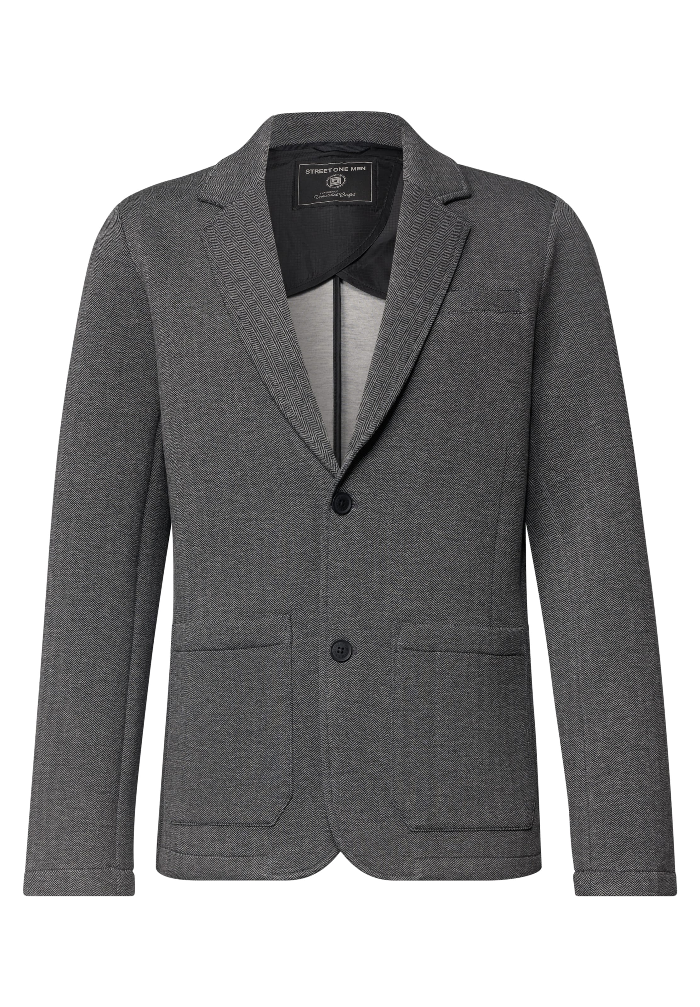 Street One MEN Regular Fit Scuba Sakko mit Herringbonemuster in Grau: Vorderseite