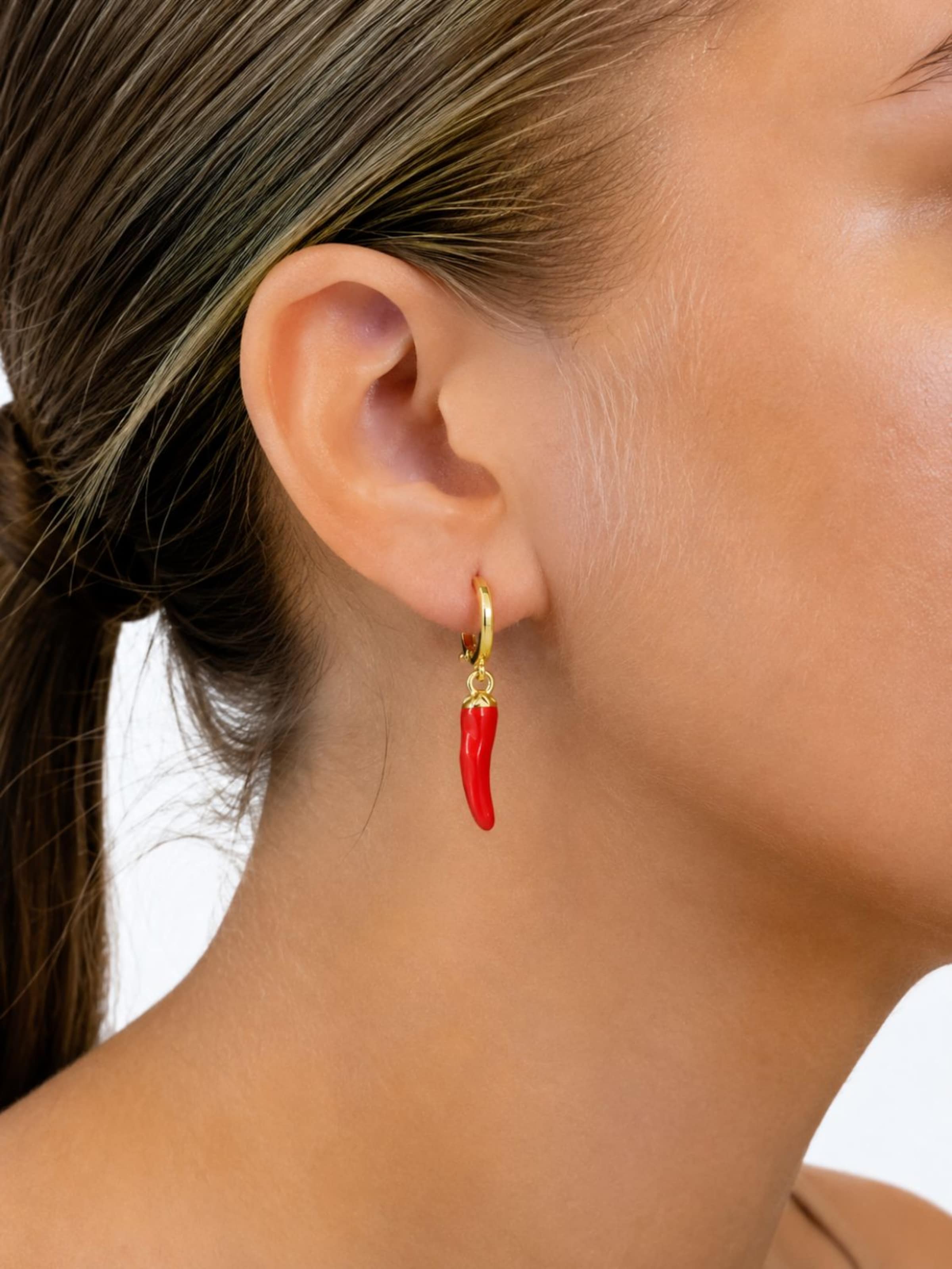 Fräulein Wunder - Pendientes 'Chili' en rojo: frente