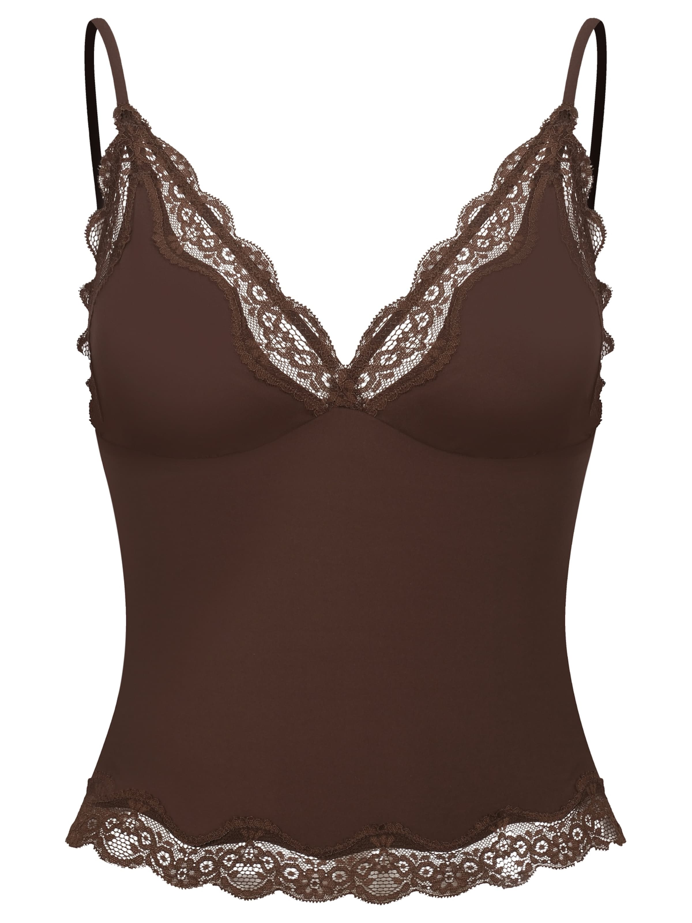 Haut 'Deep Neck Lace Top' cfab (formerly creamy fabrics) en marron : devant
