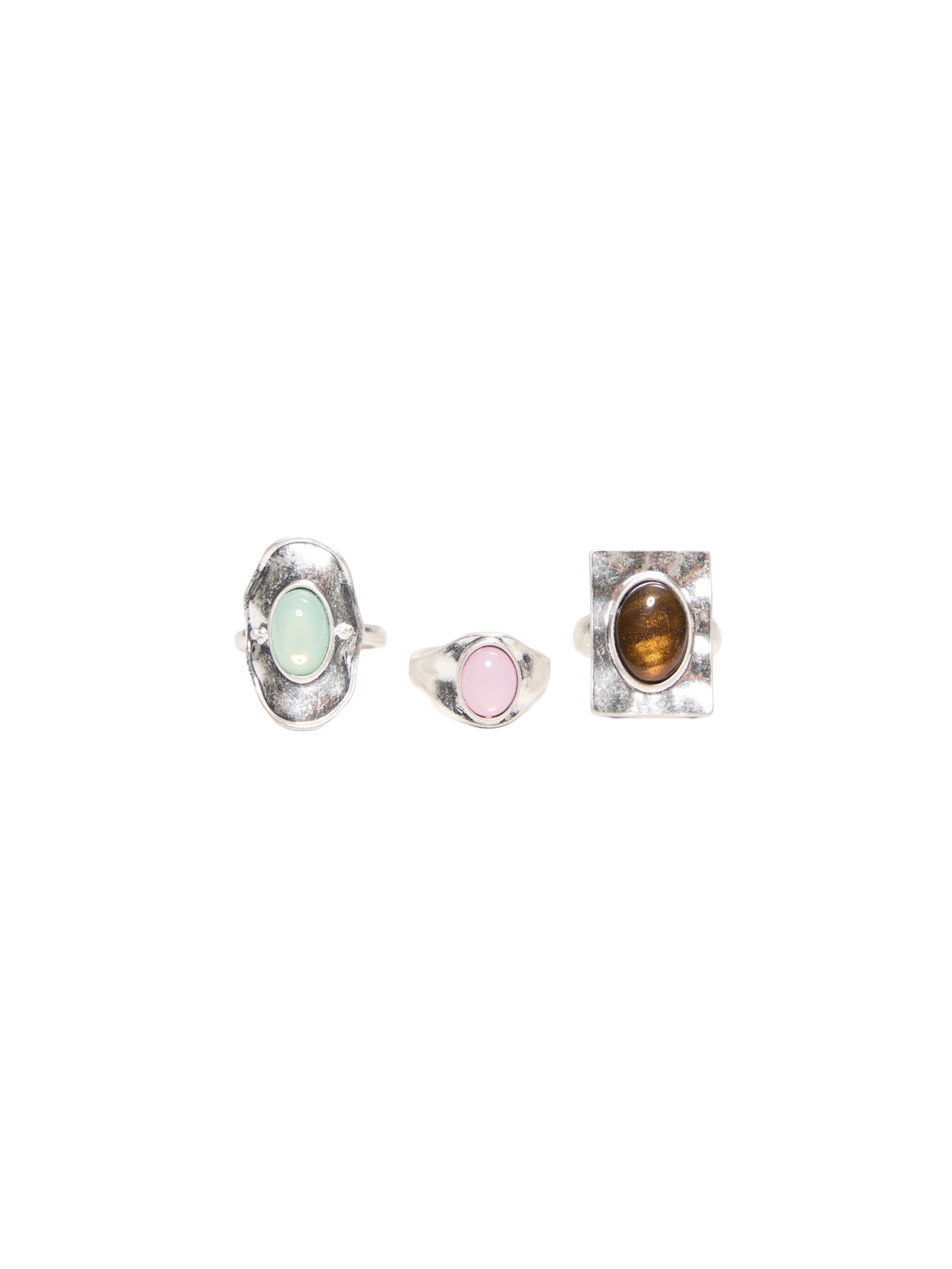 Bershka Ring in 52-53 in oliv / mint / rosa / silber, Produktansicht