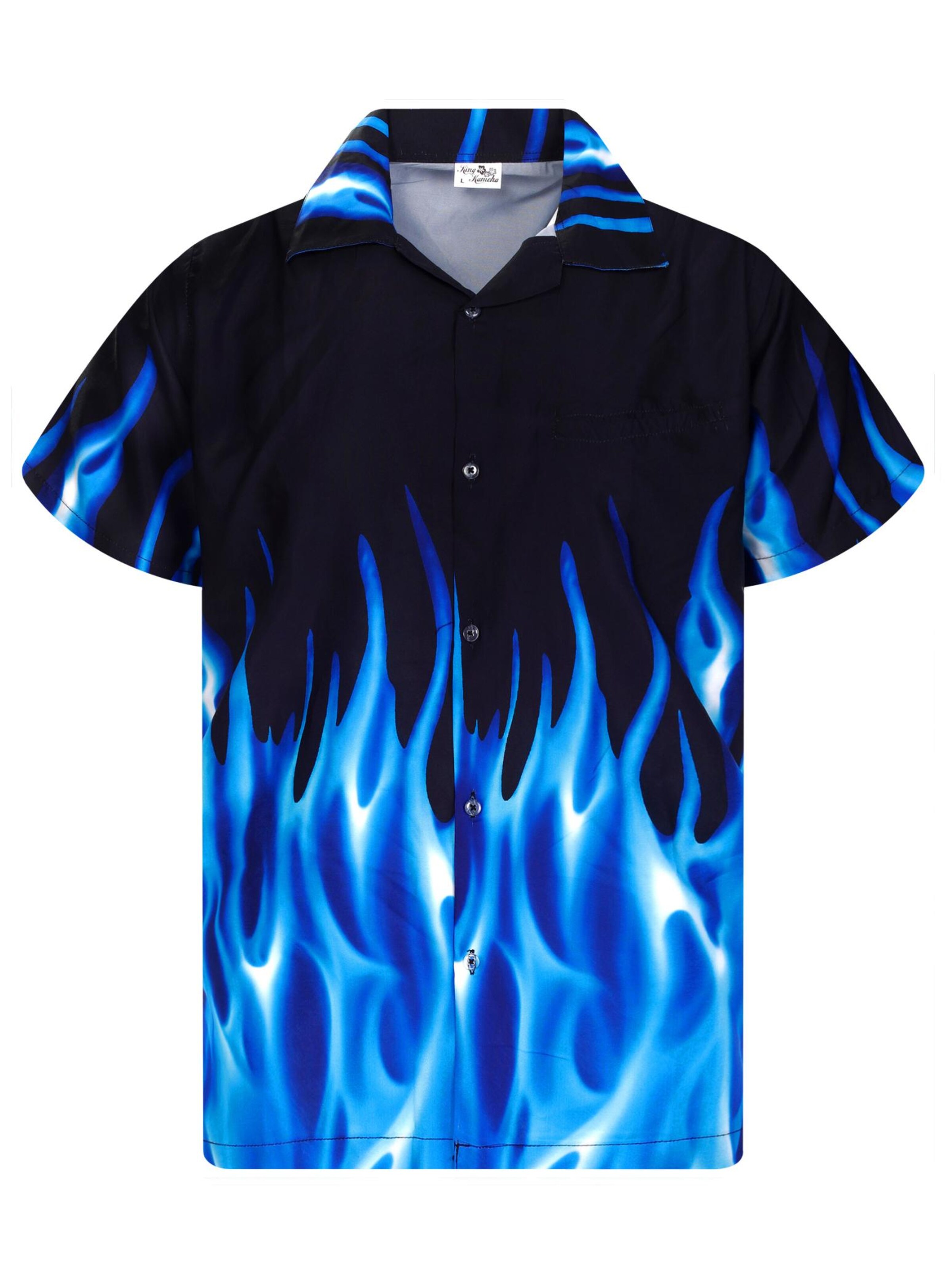 King Kameha Shirt 'Flames' in Blue: front
