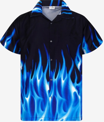 King Kameha Shirt 'Flames' in Blau: Vorderseite
