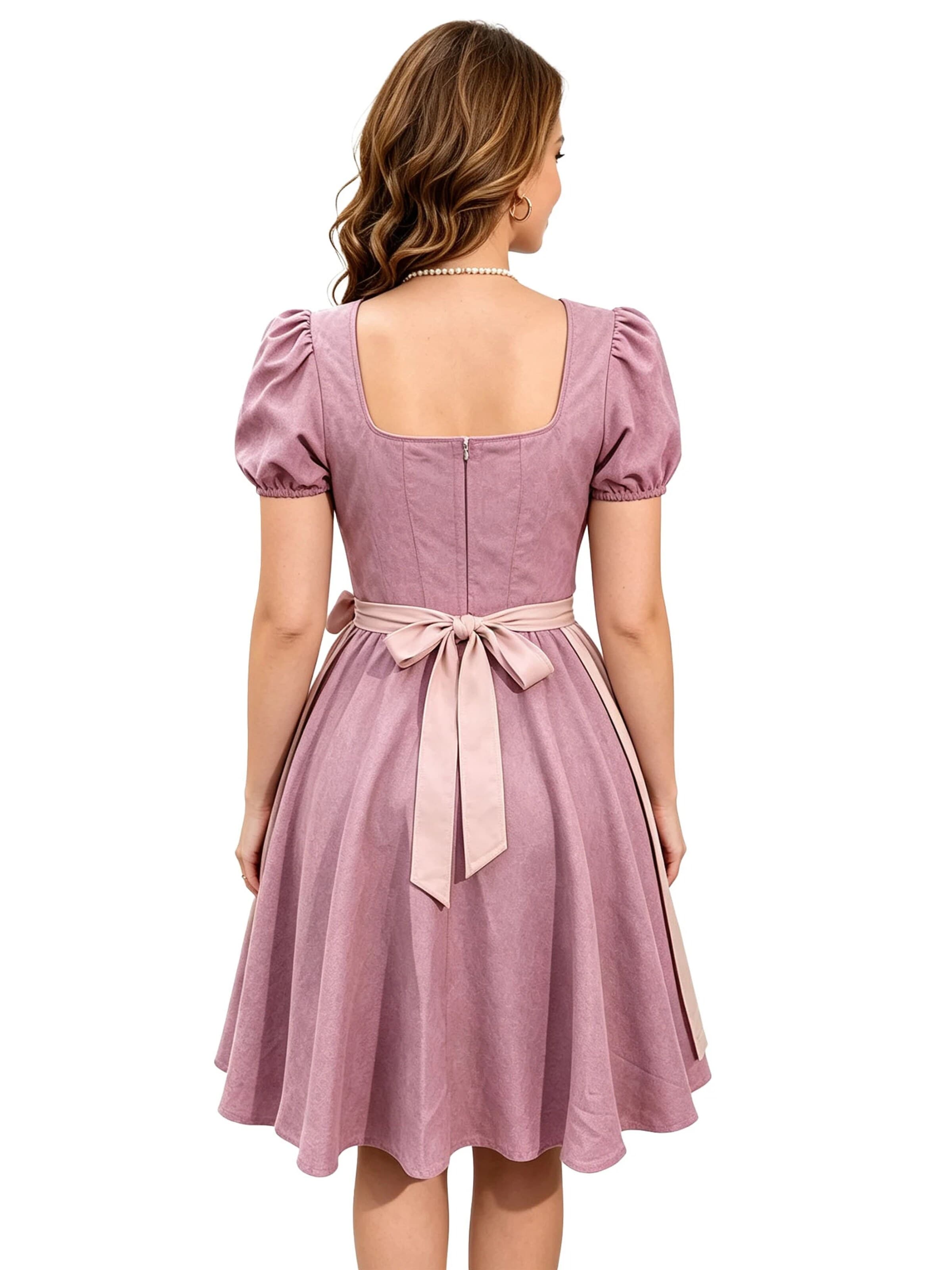 KoJooin Dirndl 'Damen Zweiteiliges Oktoberfest-Set Kunstleder-Optik Kleid mit verstellbarer Schürze Dirndl-Kleid'‌‌‌ in Pink