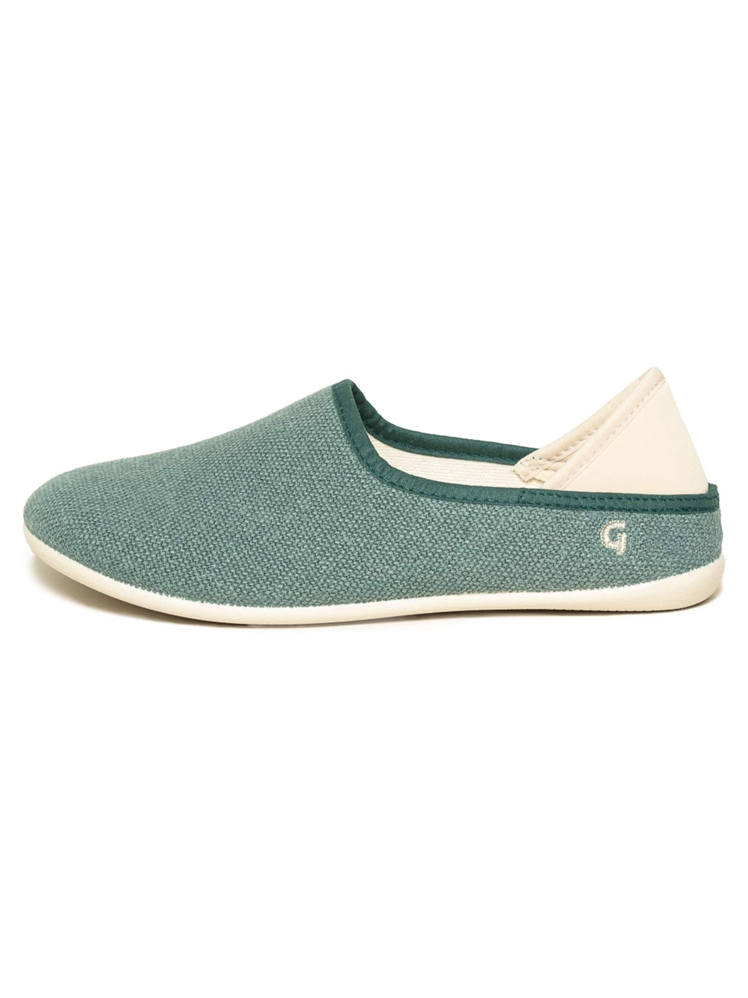 Gottstein Slippers 'Linen Slip-On' in Green: front
