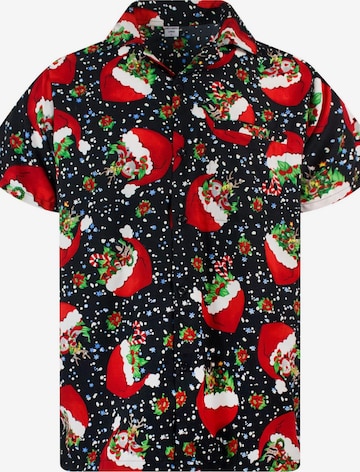 King Kameha Regular fit Overhemd 'Christmas Flying Hats' in Zwart: voorkant