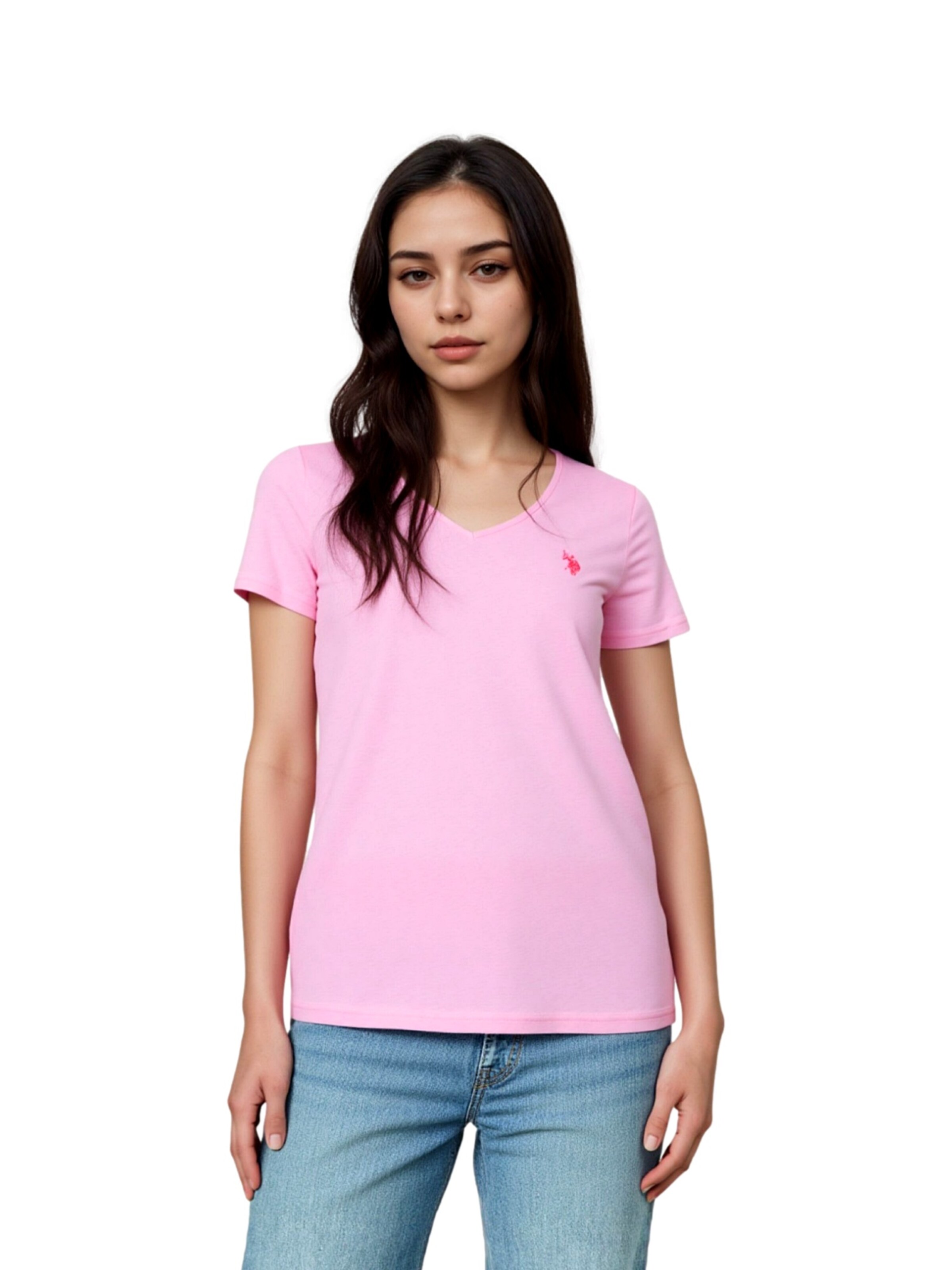 T-shirt 'V-Neck' U.S. POLO ASSN. en rose : devant