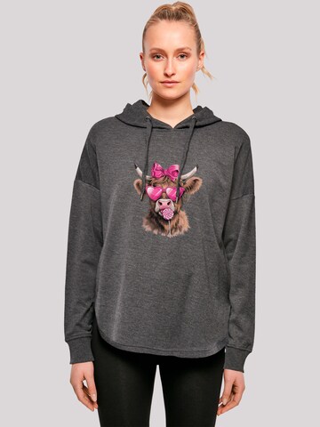 F4NT4STIC Sweatshirt 'Highland Cow Valentinstag Sonnenbrille' in Grau: Vorderseite