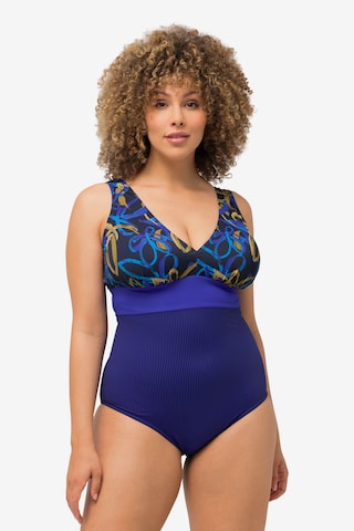 Ulla Popken Bralette Swimsuit in Blue: front