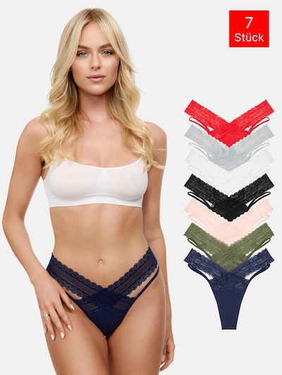 Tazzio String 'F919' in dunkelblau / graumeliert / oliv / rosa / rot / schwarz, Produktansicht