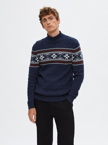Pull-over 'SLHFlake' SELECTED en bleu : devant
