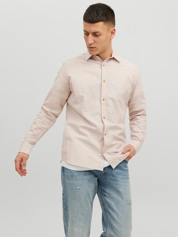 JACK & JONES Regular fit Button Up Shirt in Beige: front