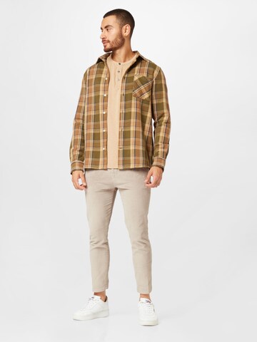 KnowledgeCotton Apparel Comfort fit Button Up Shirt in Brown