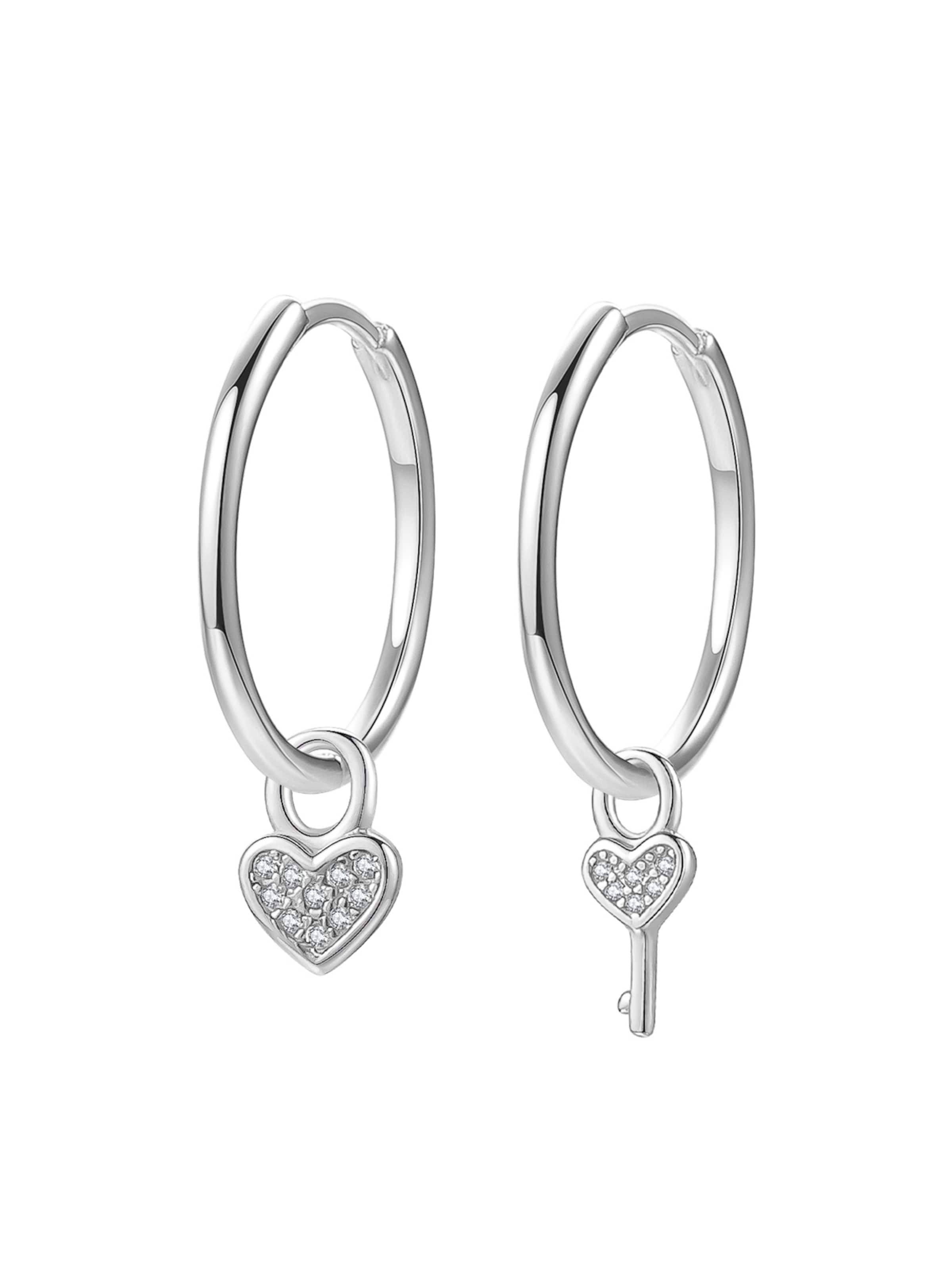 Hey Happiness Earrings 'Heart and Key' in Silver