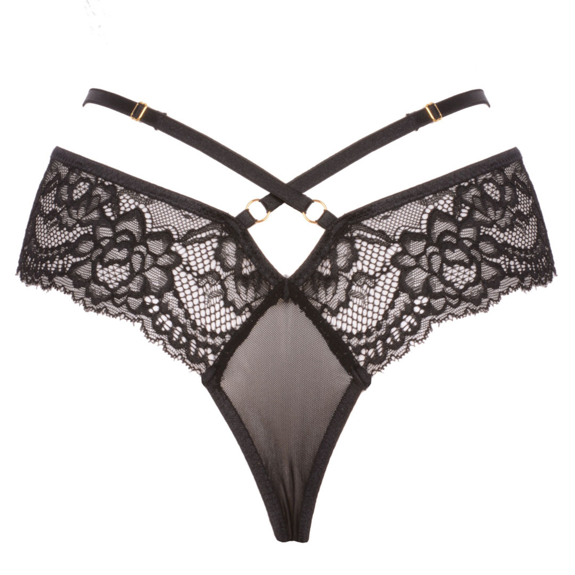 WHITE RVBBIT - Tanga 'Black Rose' en negro