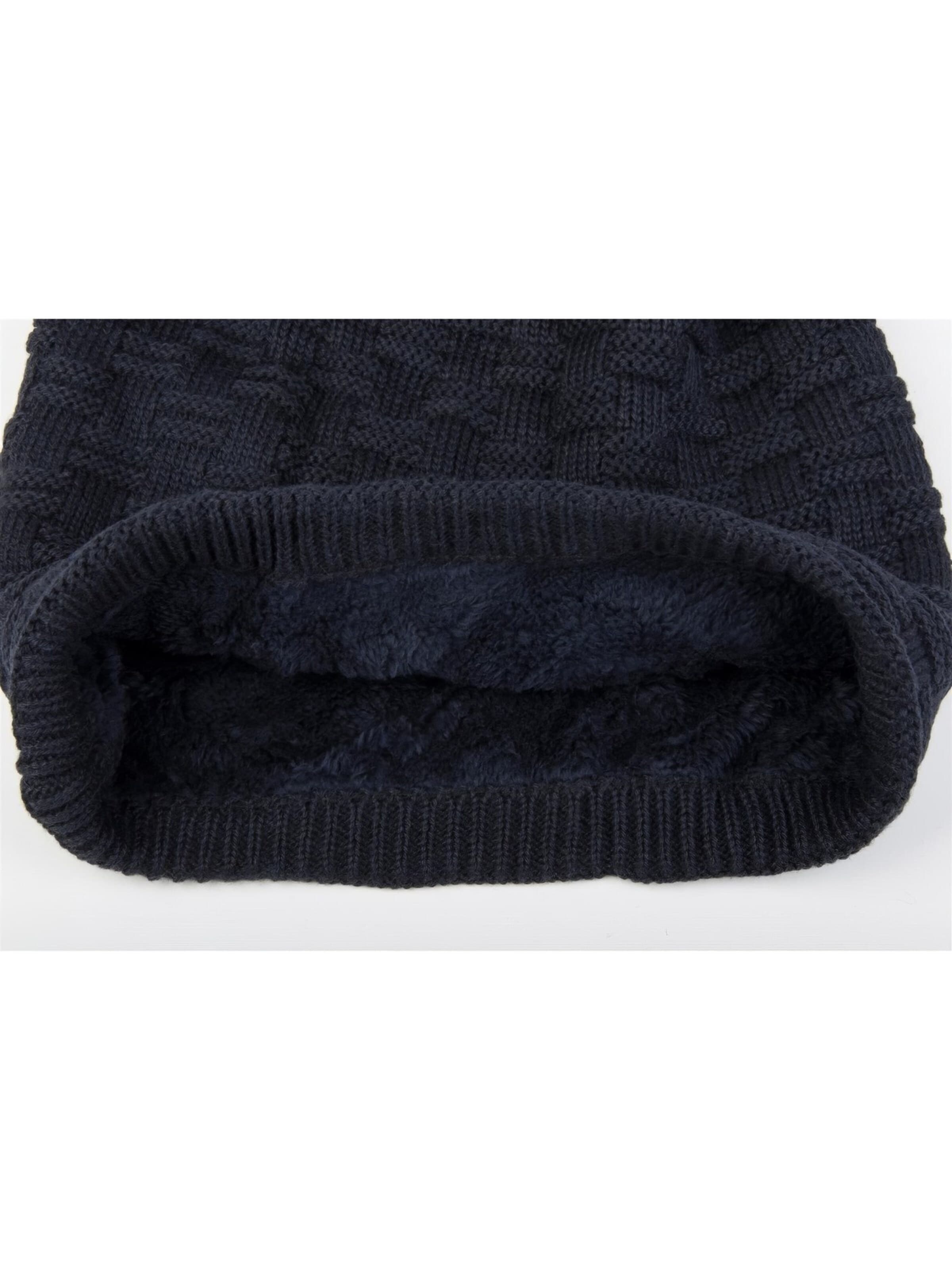 styleBREAKER Beanie 'Feinstrick Beanie mit Flecht Muster und Teddyfleece' in Blue