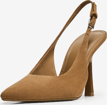 BershkaCipele s potpeticom i otvorenom petom - smeđa boja: prednji dio