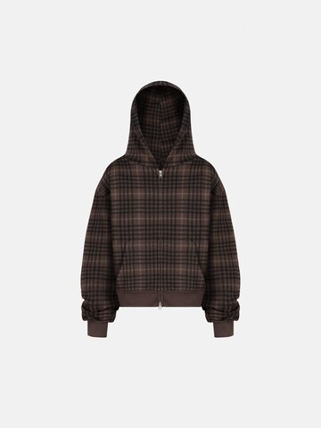 ENRAGE Sweatshirt 'TARTAN ZIP' in Brown: front