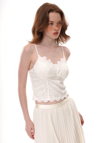 yoligex Top '2 Colors Black Floral Lace Corset Cami Top, Scalloped V Neck Seamed Fitted Cropped Tank Top' w kolorze beżowy