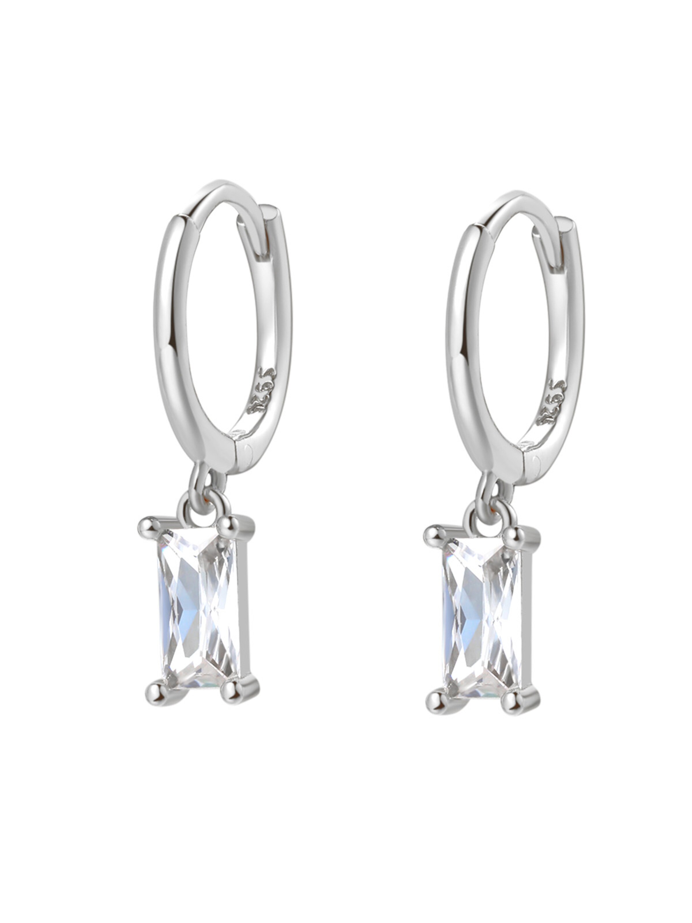 Hey Happiness Ohrringe 'Baguette'‌‌‌ in Silber: Vorderseite