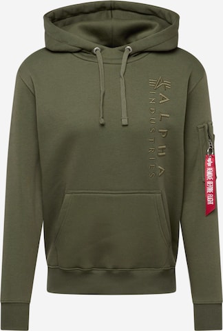 ALPHA INDUSTRIES Пуловер 'EMB' в зелено: отпред