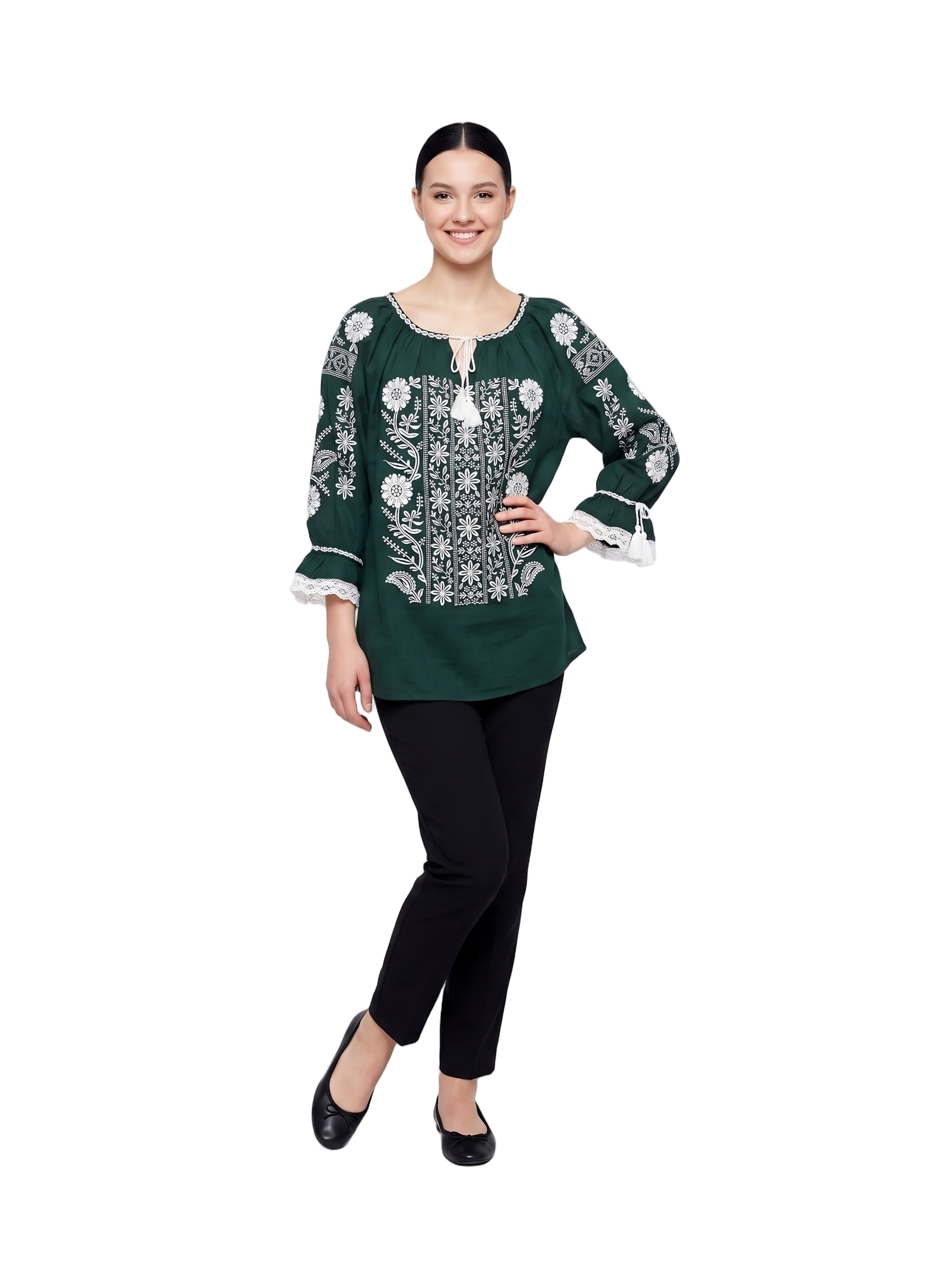 Rody’s forever - Blusa tradicional 'Damenbluse IL26 grün/weiß , marimea XL' em verde: frente