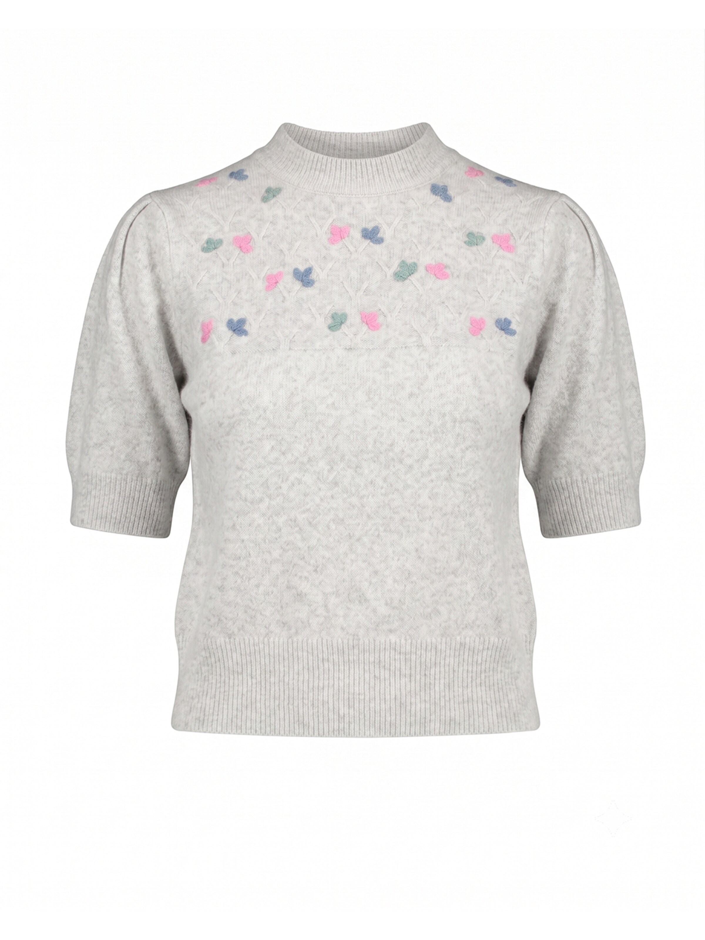 Tantra Sweater 'Jersey de manga corta con pajaritos bordados  y frunce en el hombro (GRIS)' in Grey: front