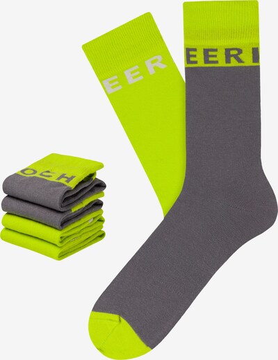 CHEERIO* Sokken 'Best Friend' in de kleur Lichtgrijs / Donkergrijs / Limoen, Productweergave