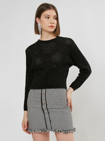 Influencer Pullover 'Pointelle' in Schwarz: Vorderseite
