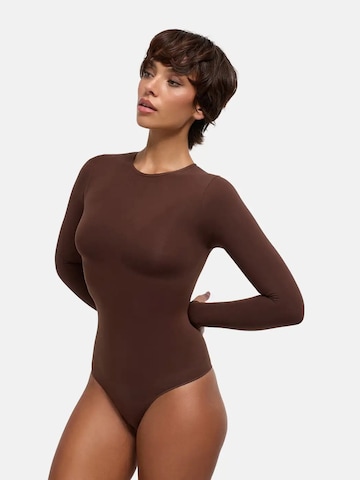 cfab - Body moldeador 'Clean Longsleeve Crewneck Sculpting Bodysuit with String' en marrón
