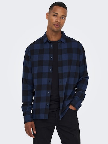 Only & Sons Slim fit Button Up Shirt 'Gudmund' in Blue