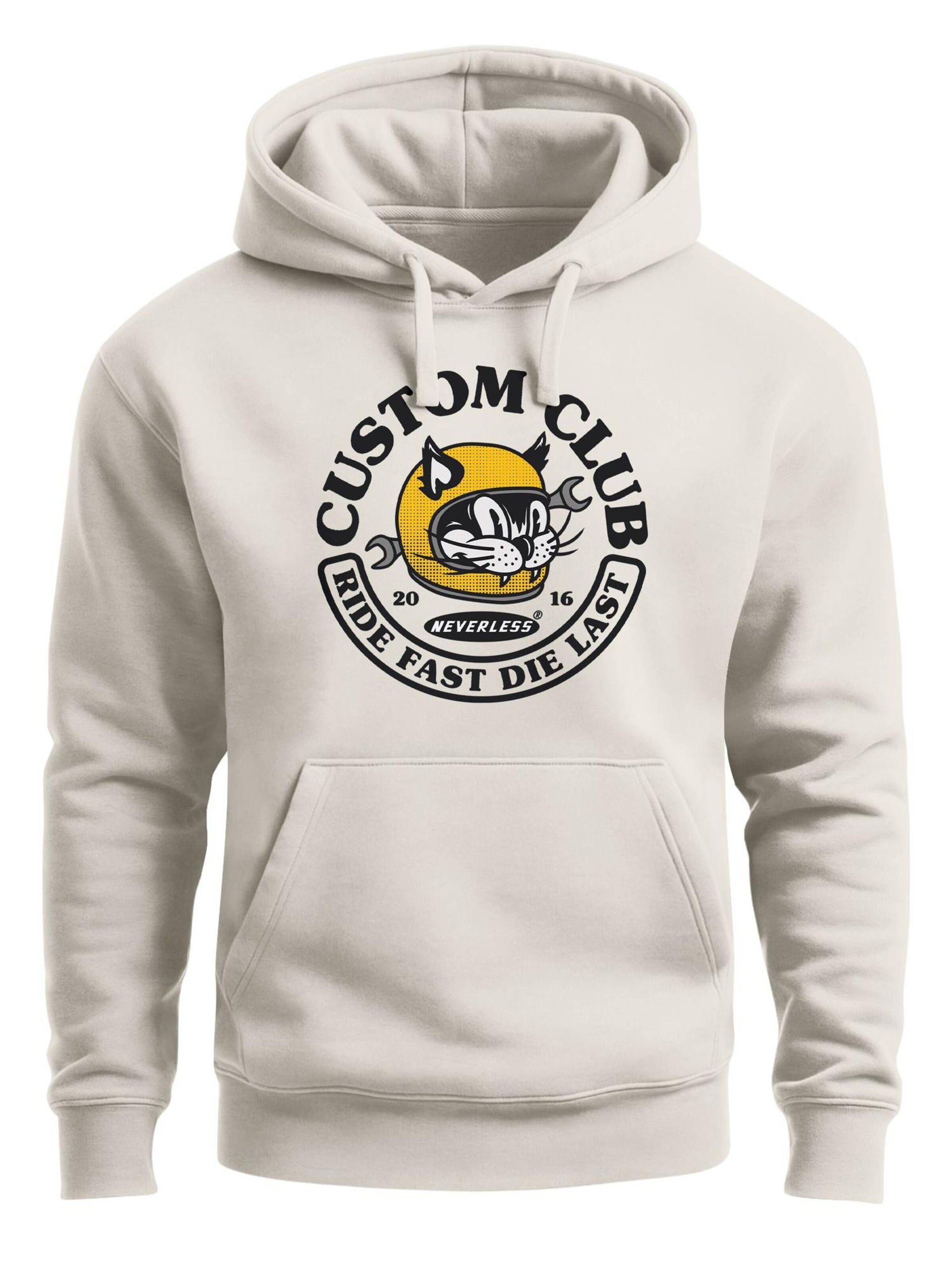 Neverless Sweatshirt 'Racing Cat' in Beige: front