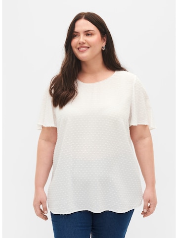 Zizzi Blouse 'Xuilt' in Wit: voorkant