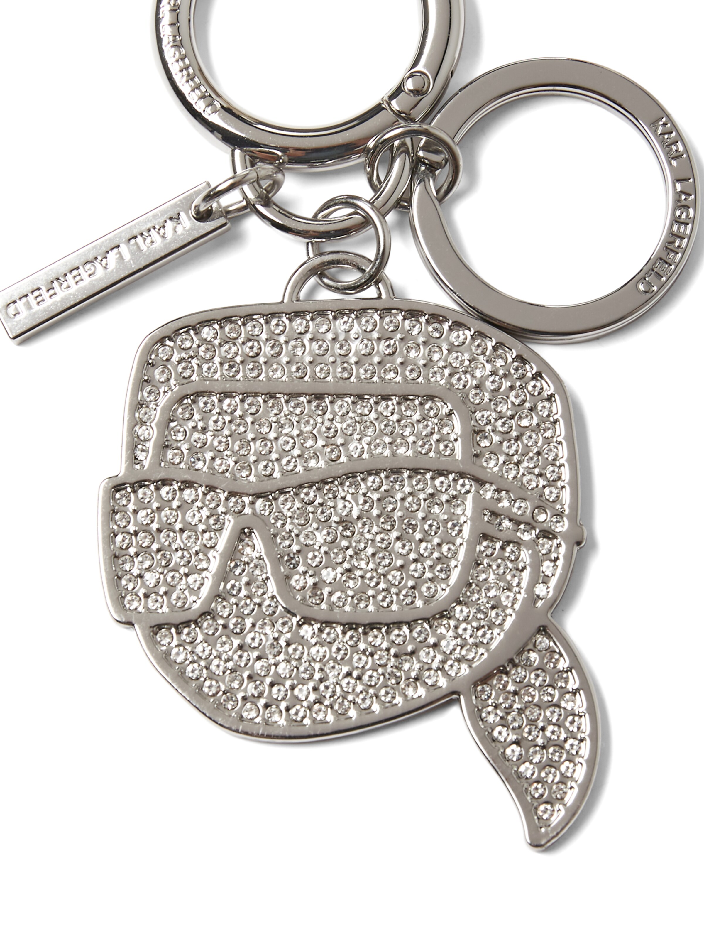Portachiavi ' K/IKONIK KARL SCHLÜSSELANHÄNGER MIT STRASS ' di Karl Lagerfeld in argento