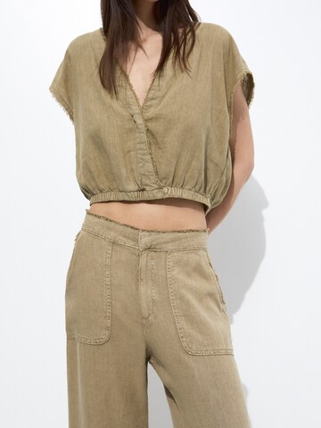 Pull&Bear Wide Leg Hose in Beige