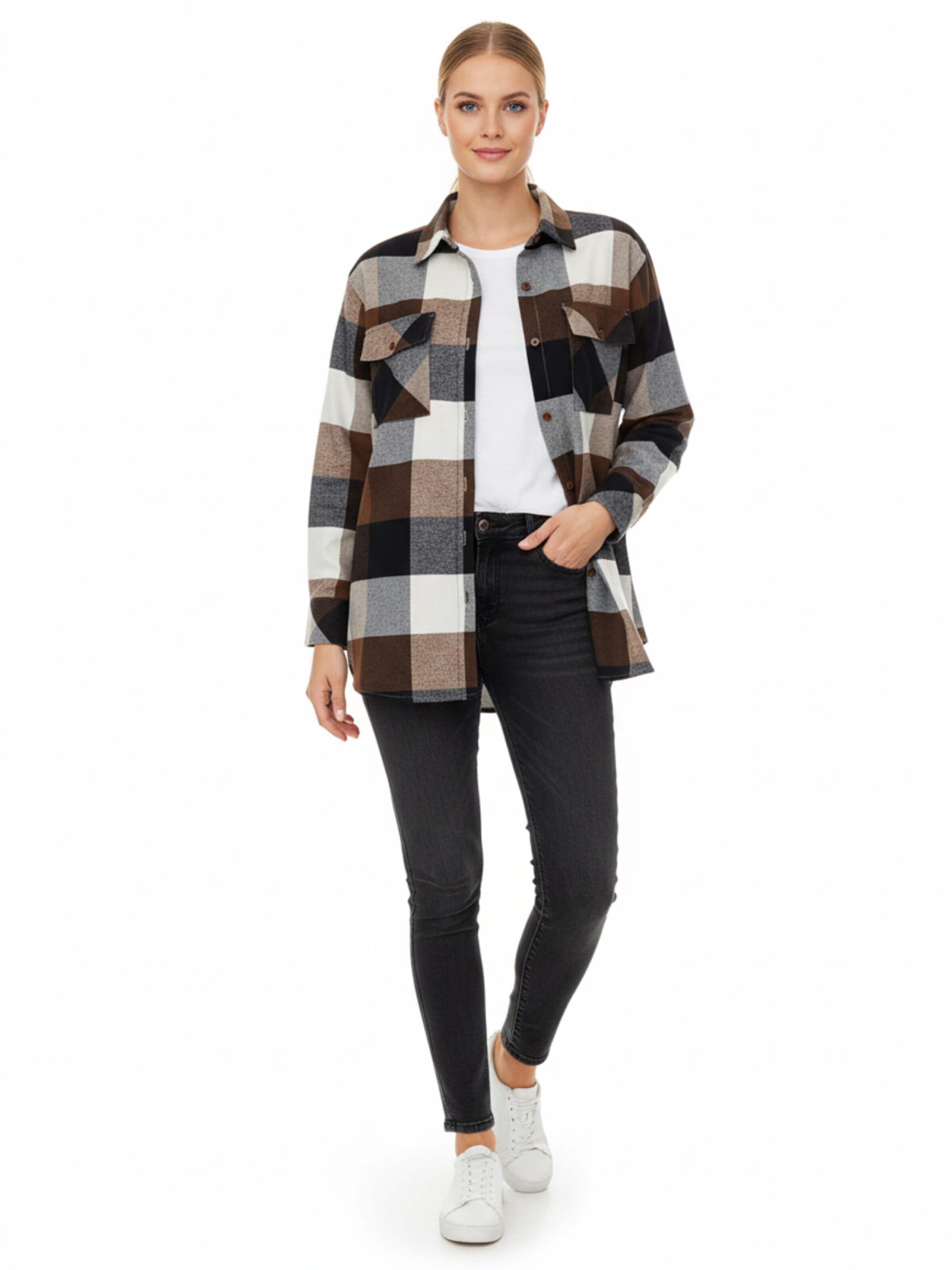 Radwa Blouse 'Radwa Women’s Plaid Flannel' in Bruin
