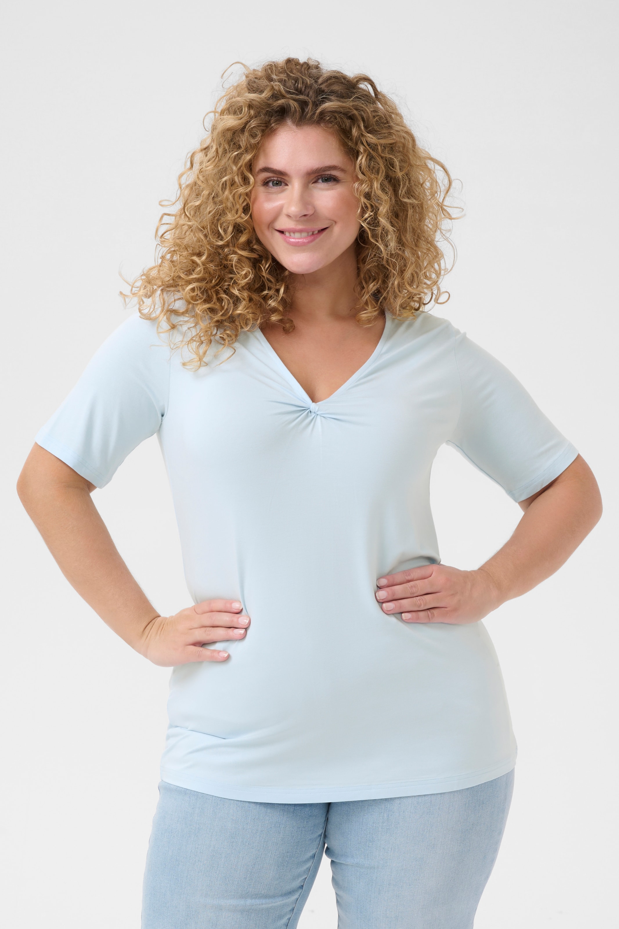 Kaffe Curve MALIA NARROW - T-shirt con stampa - light blue turquoise stripe/celeste