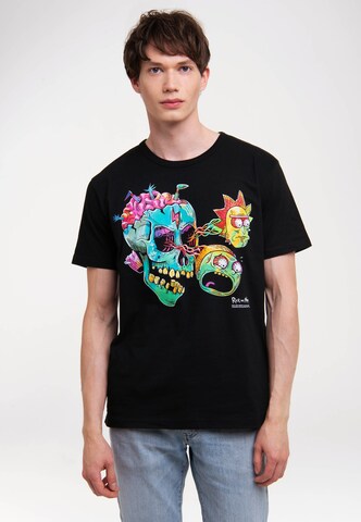 LOGOSHIRT Shirt 'Rick & Morty - Eyeball Skull' in Zwart: voorkant