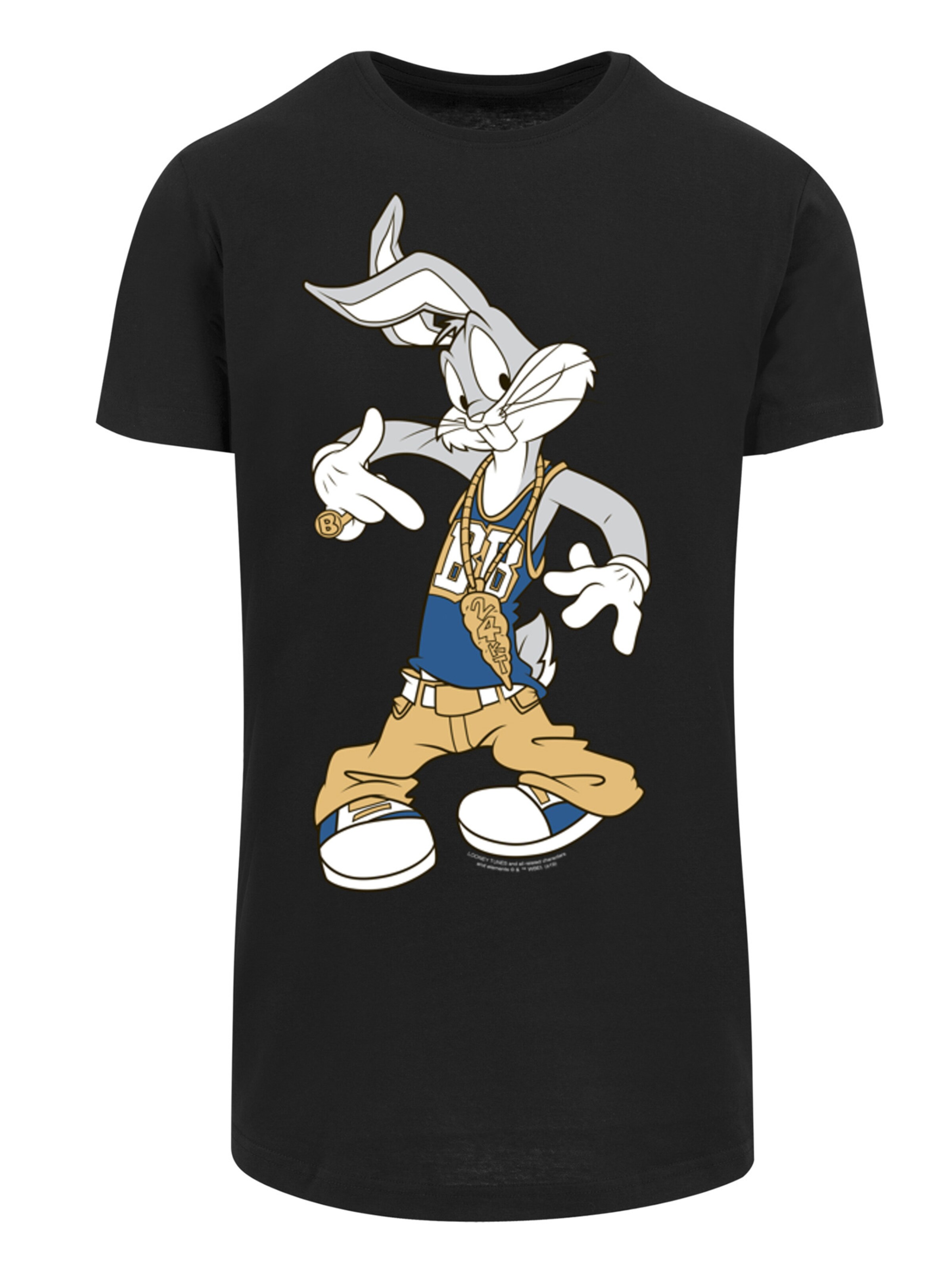 F4NT4STIC Shirt 'Looney Tunes Bugs Bunny Rapper' in Schwarz: Vorderseite