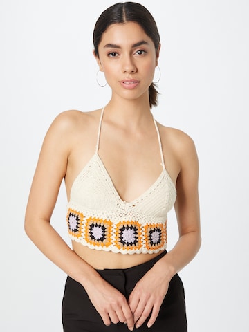 Nasty Gal Knitted Top in Beige: front