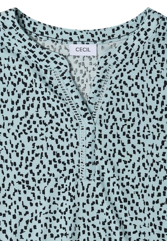 CECIL T-Shirt mit Split Neck und Print in Blau