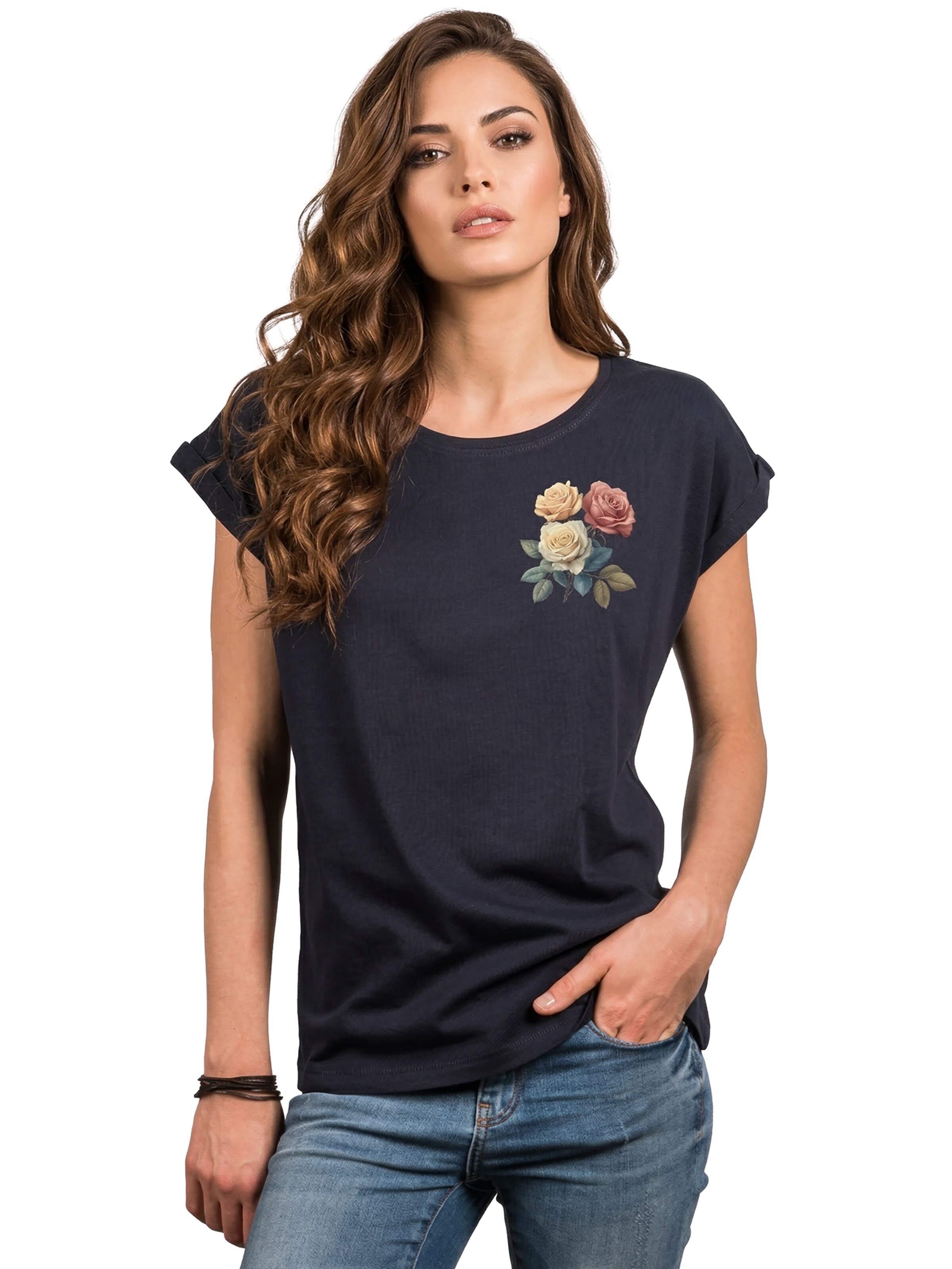MAKAYA Shirt 'Three Roses' in Blue: front