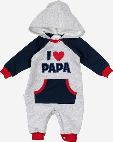 Baby Sweets Dungarees ' I love Mama & Papa ' in Grey: front