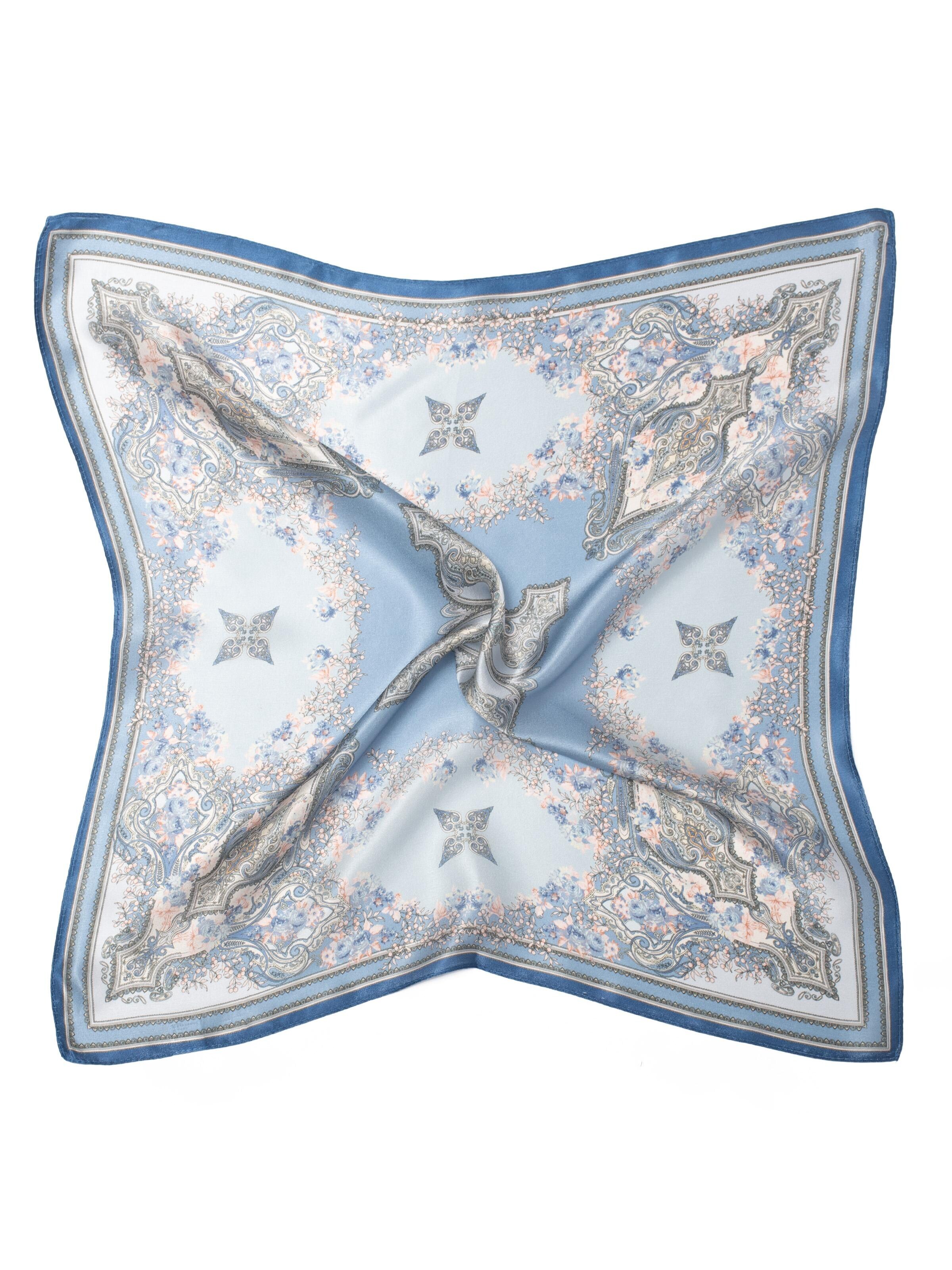 MayTree Scarf 'Seidentuch quadratisch Kaleidoskop 53x53 blau' in Blue: front