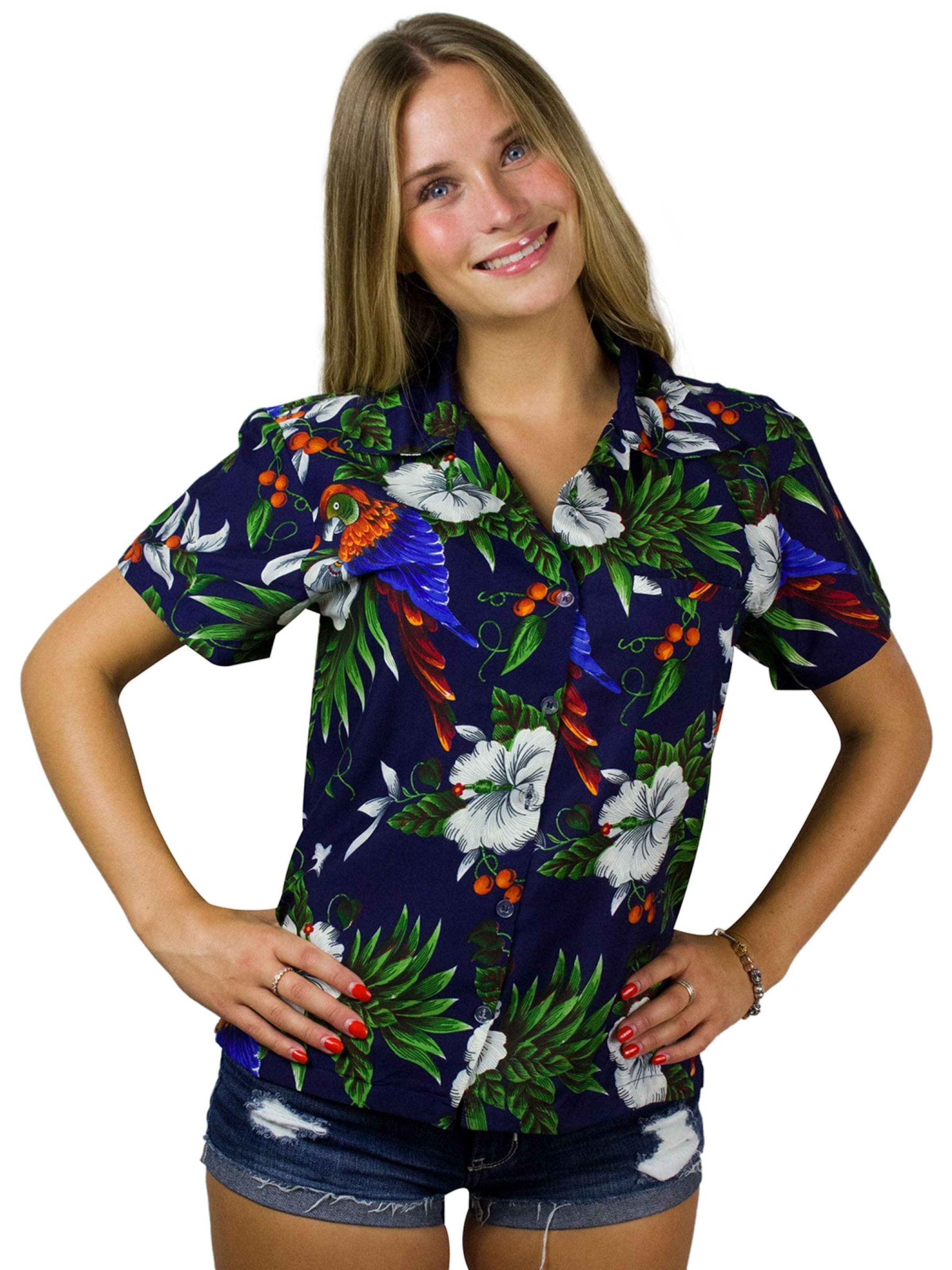 King Kameha Blouse 'Cherryparrot' in Blauw: voorkant