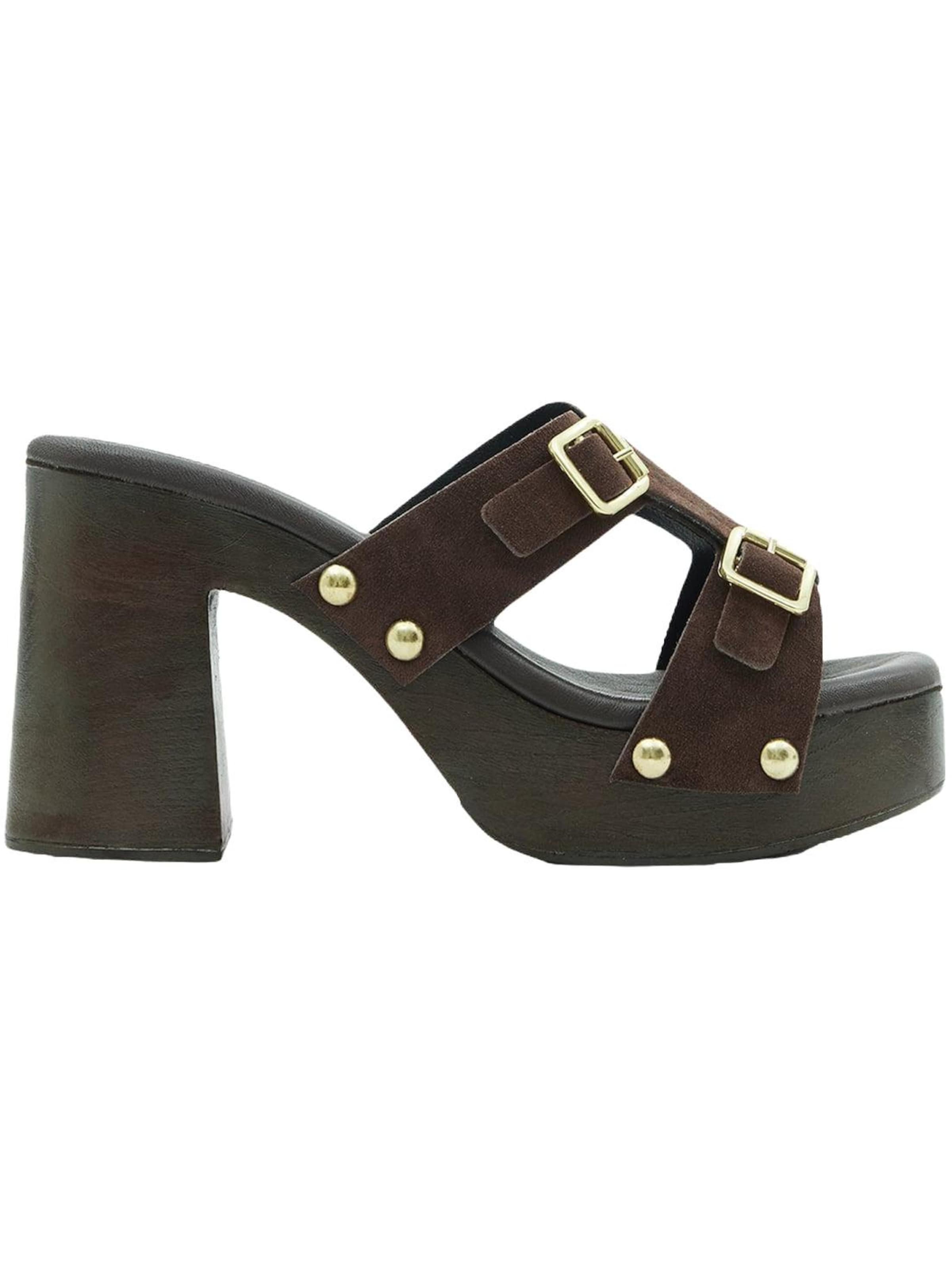 Desa - Zapatillas de casa 'DESA Damen-Plateausandalen aus Wildleder mit Doppelschnalle' en marrón